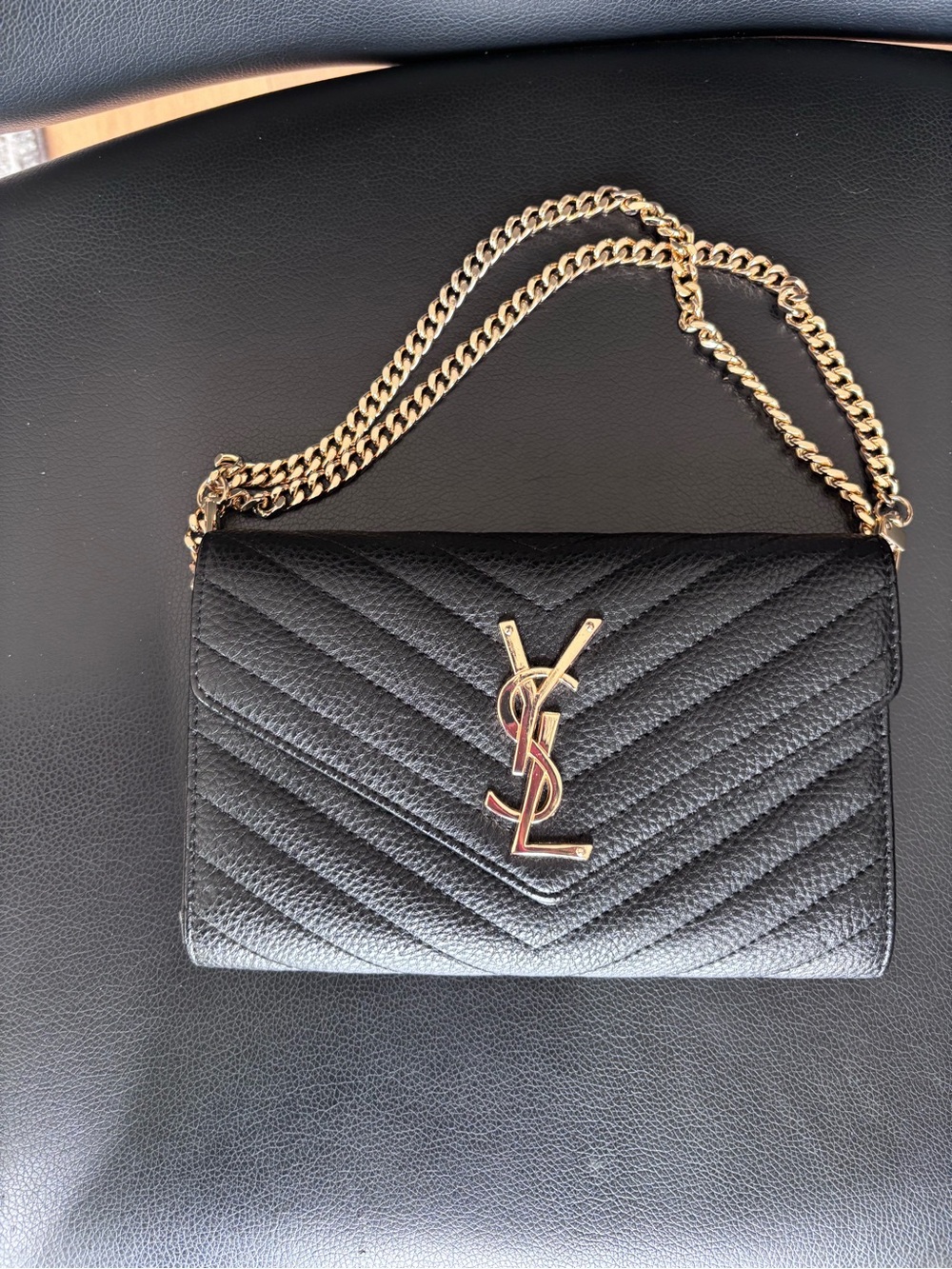 Saint Laurent Black Quilted Leather Shoulder Bag with Gold Chain